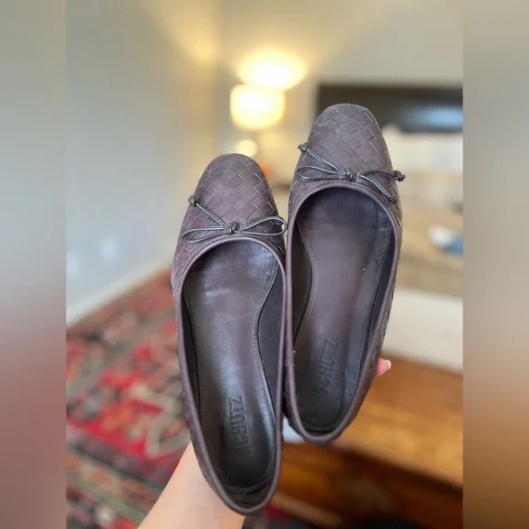 SCHUTZ Dark Chocolate Arissa Flats, Brown Woven Ballet Flats - Picture 5 of 7